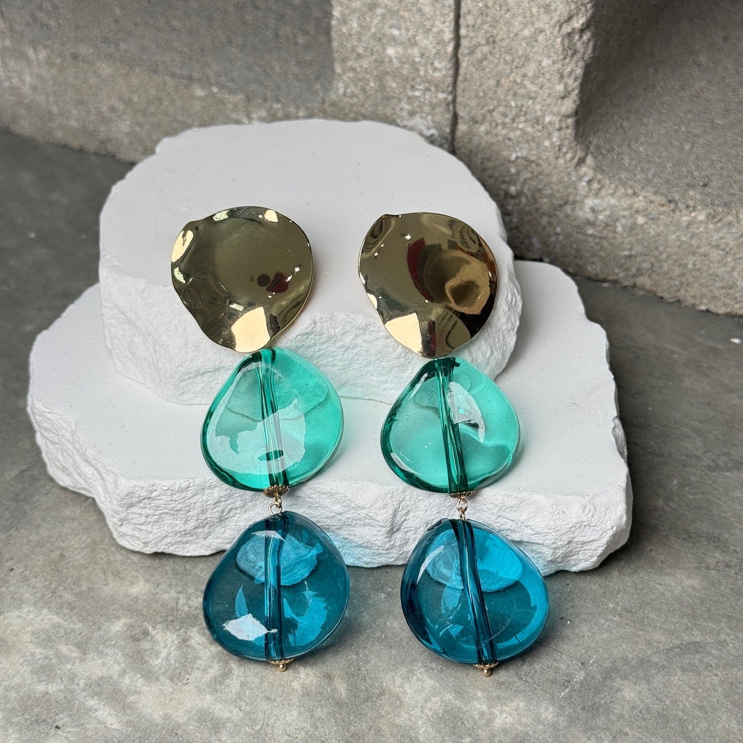 Clear Bleu Eclipse Tassel Earrings