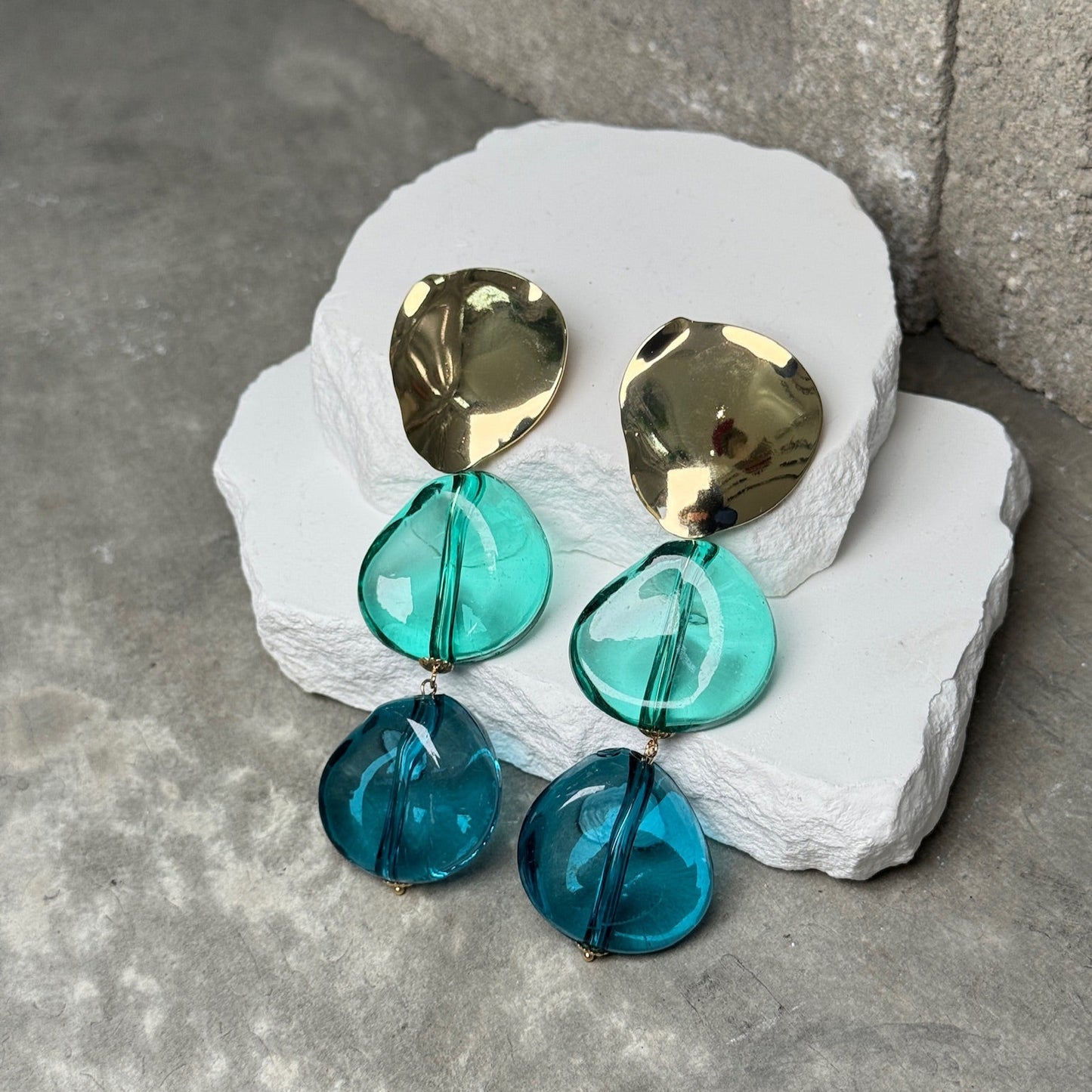 Clear Bleu Eclipse Tassel Earrings