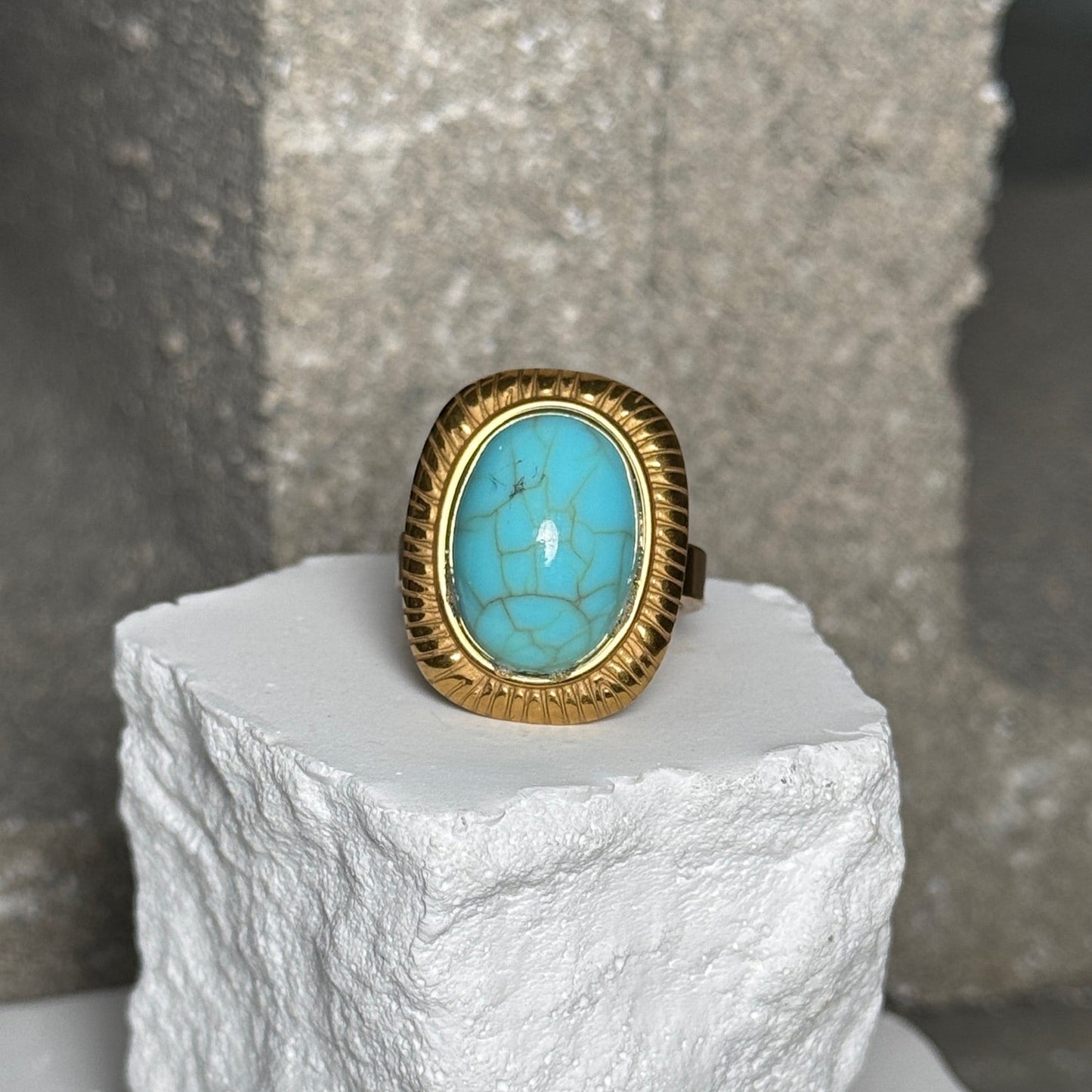 Golden Turquoise Statement Ring Size 10