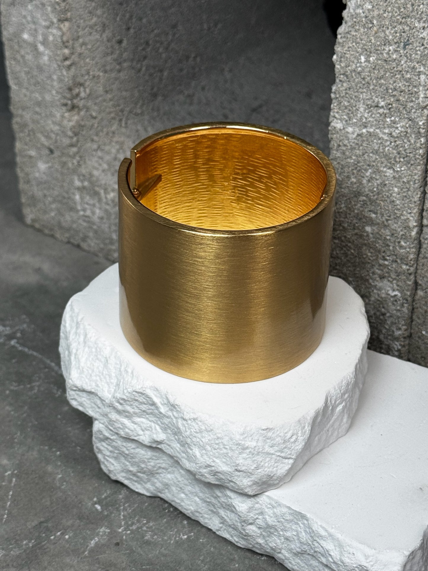 Solid Brushed Gold Wrist Cuff Bracelet 8"