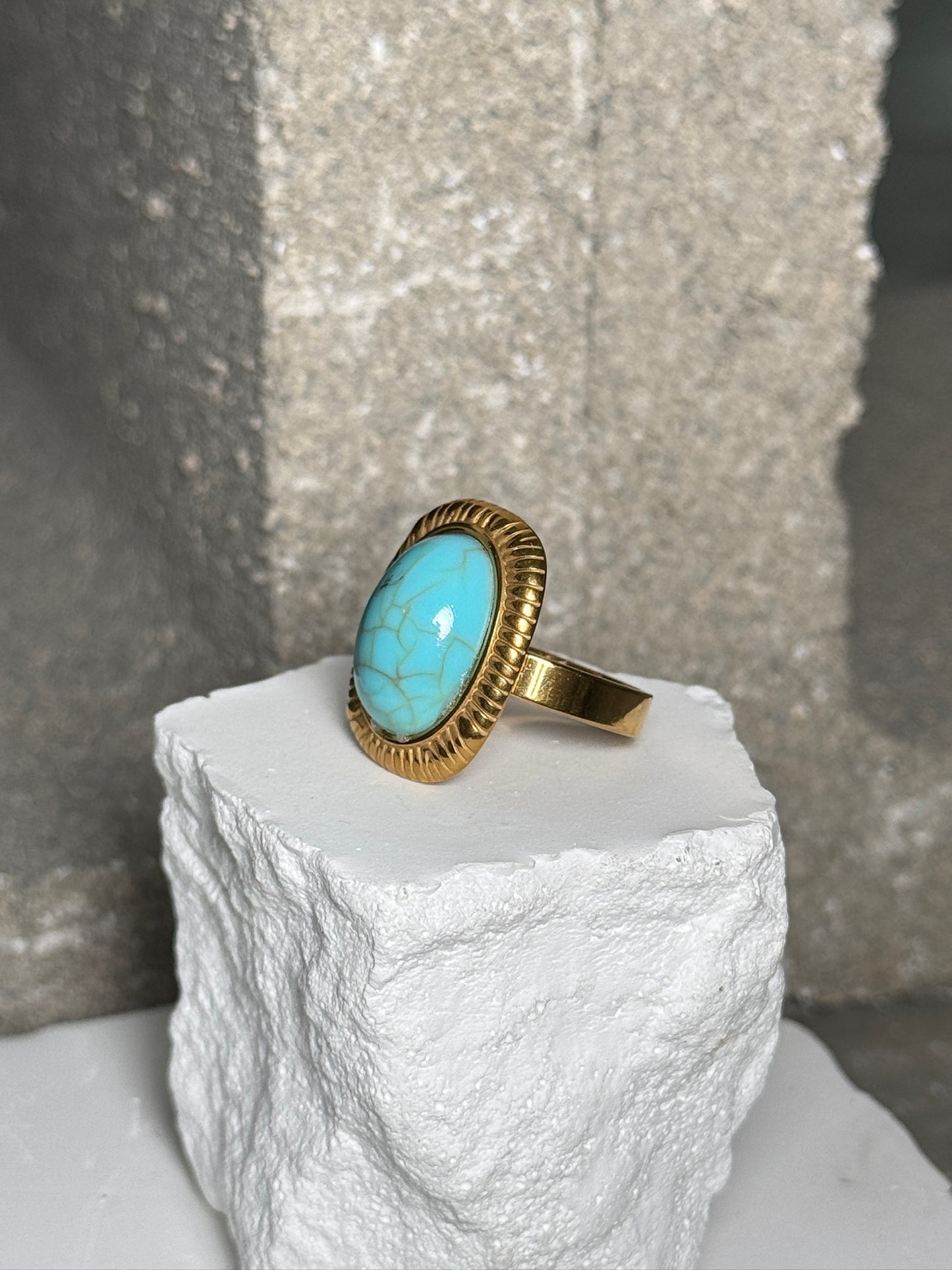 Golden Turquoise Statement Ring Size 10