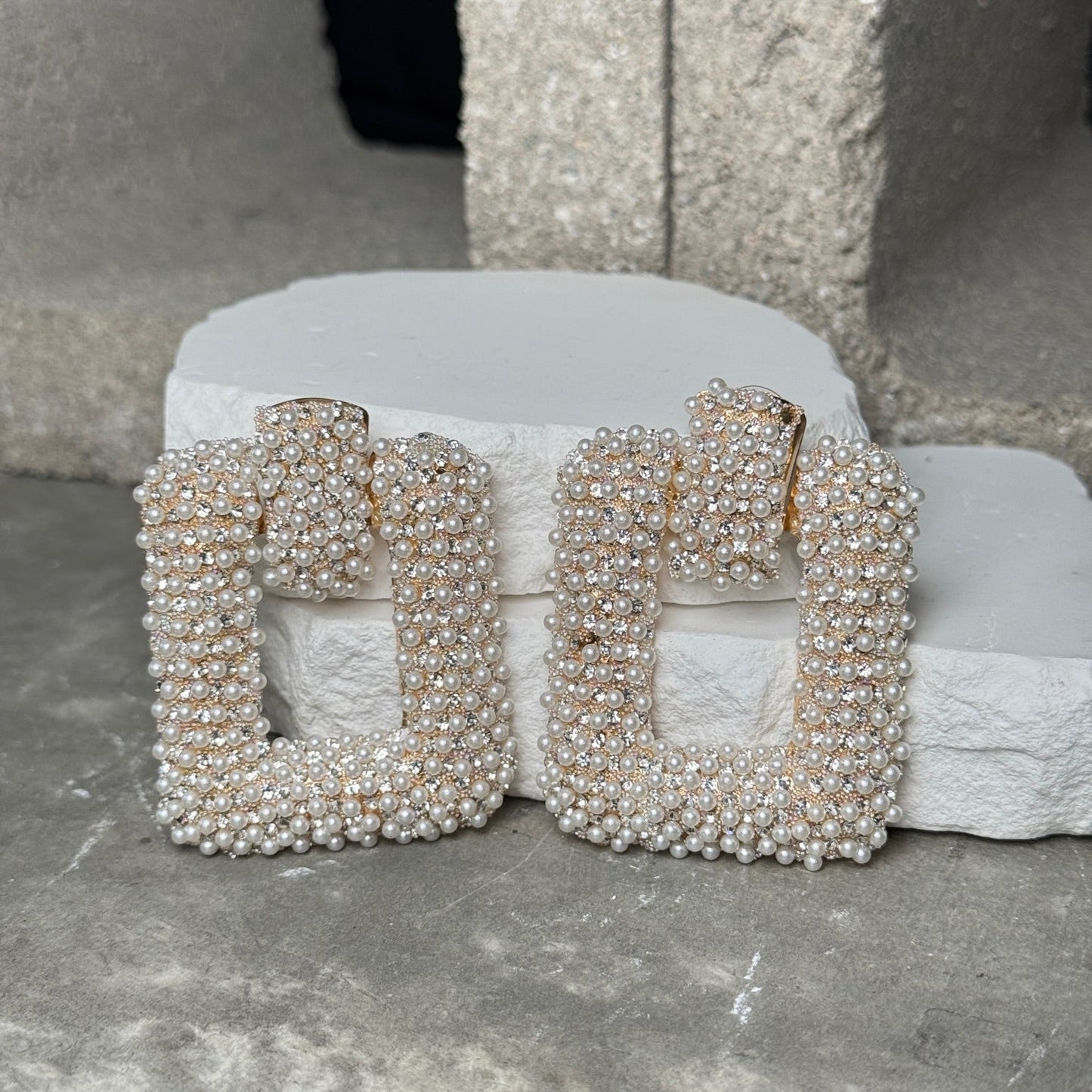 Modern Pearl Square Frame Earrings