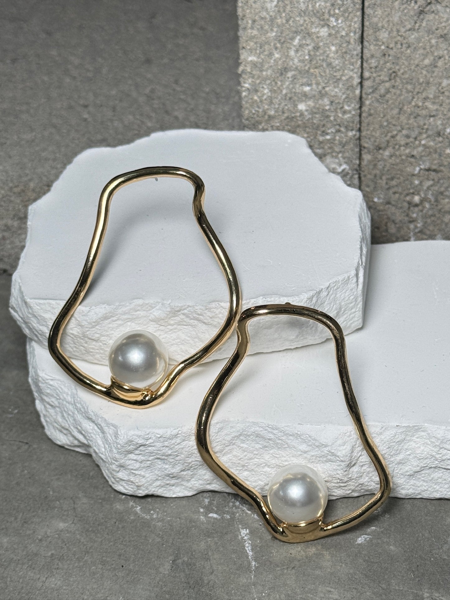 Gold Metric Pearl Drop Earrings