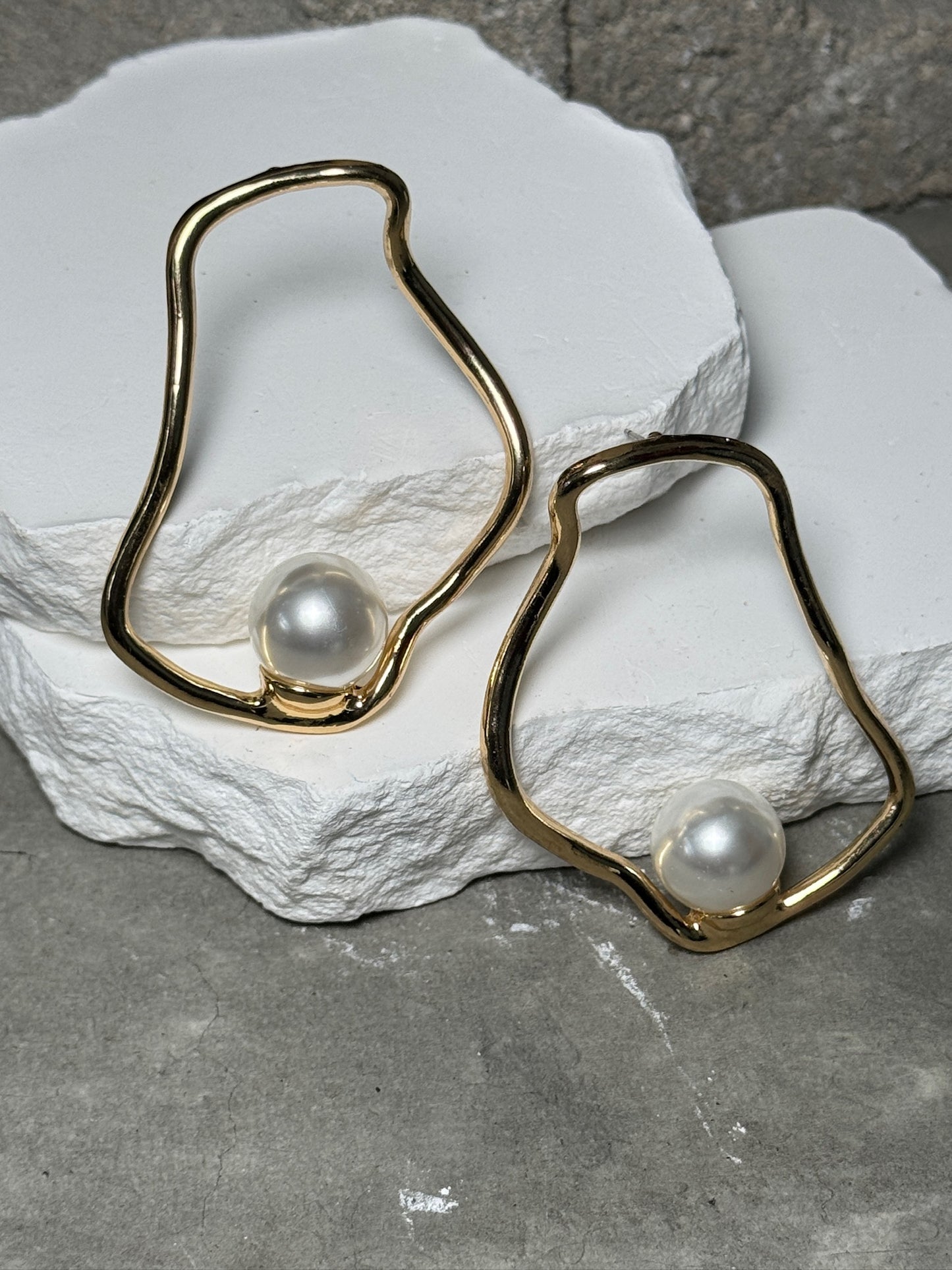 Gold Metric Pearl Drop Earrings