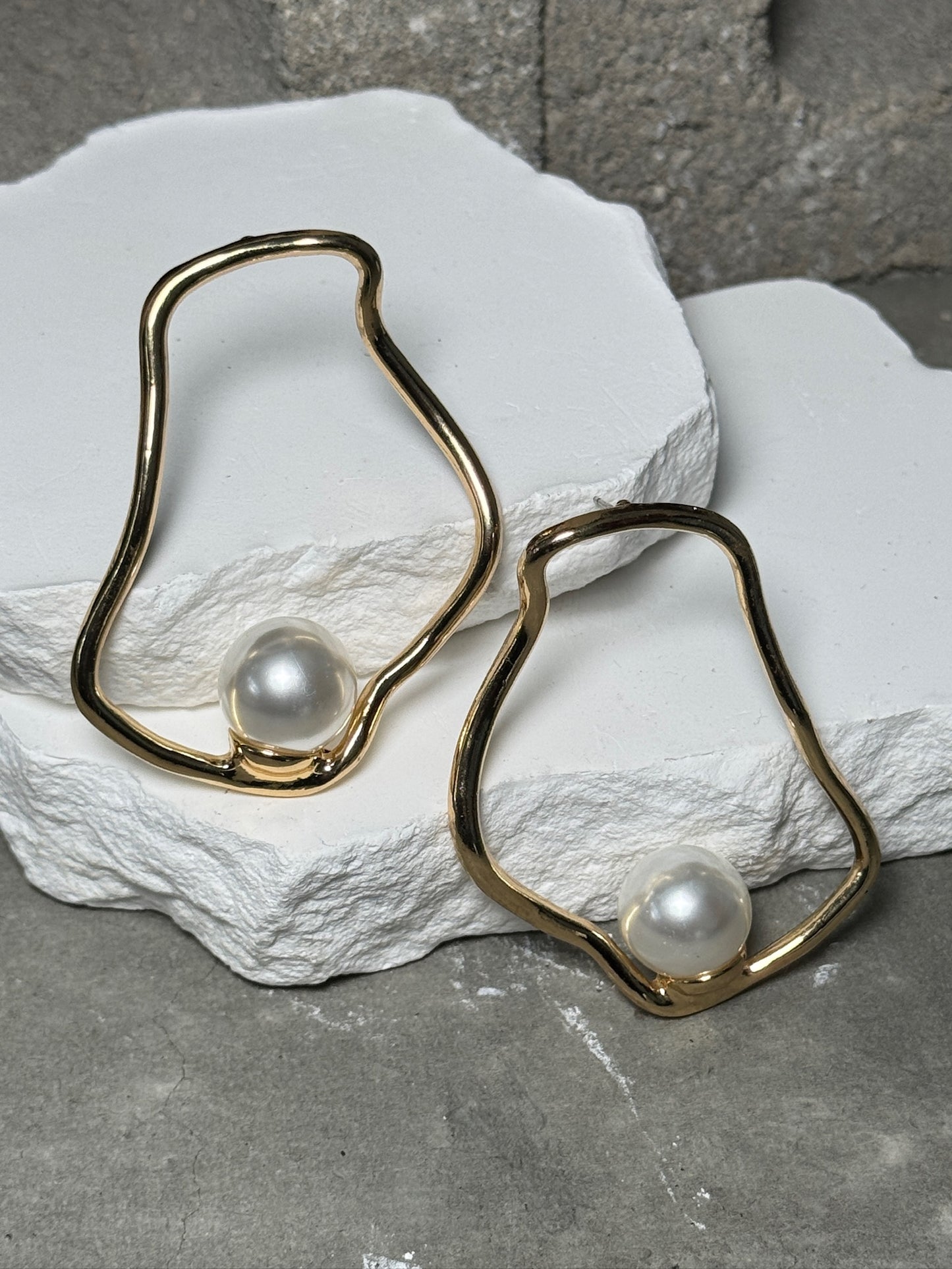 Gold Metric Pearl Drop Earrings