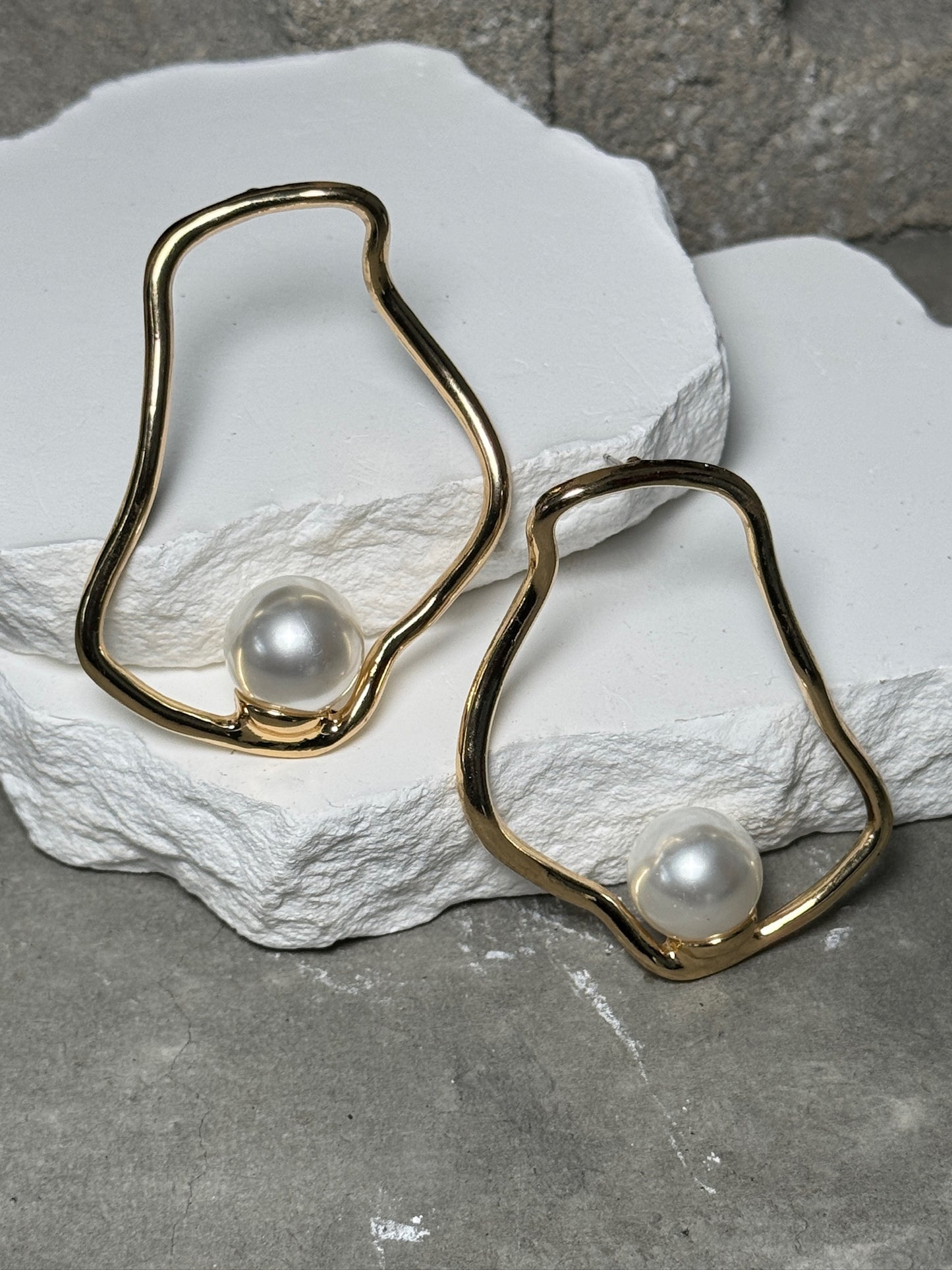 Gold Metric Pearl Drop Earrings