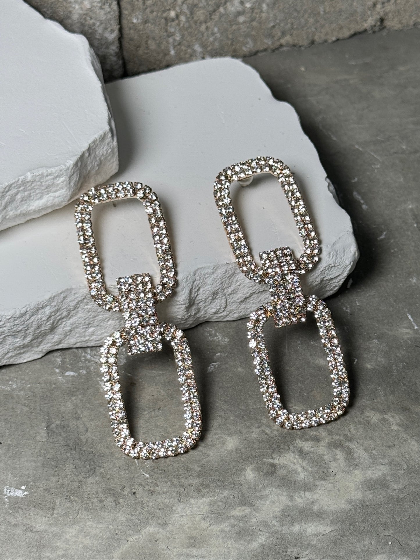 So Fancy Linked Rhinestone Earrings