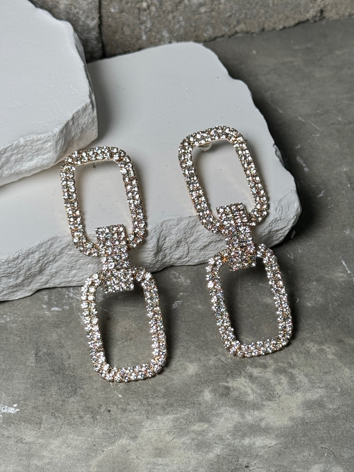 So Fancy Linked Rhinestone Earrings
