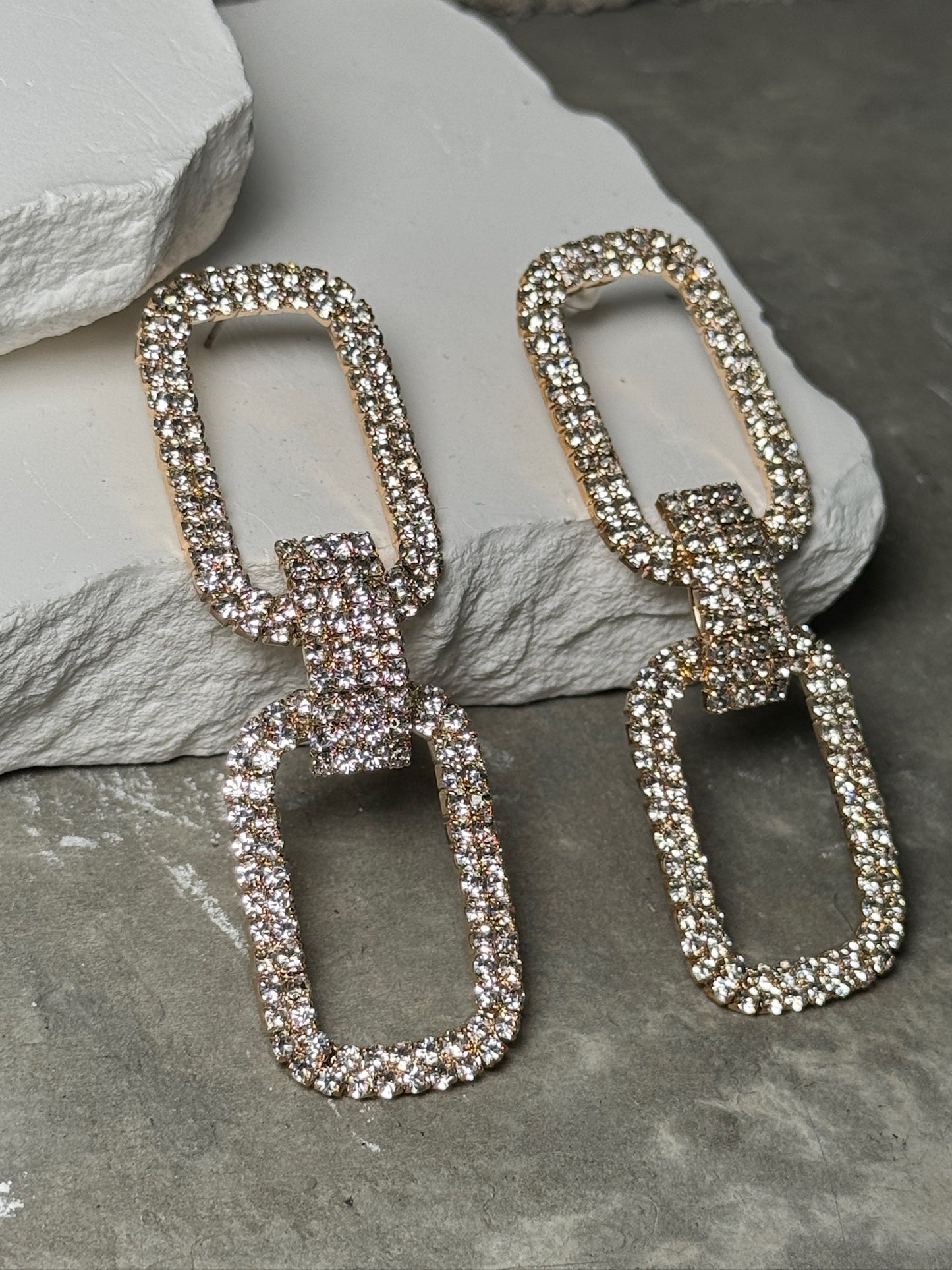 So Fancy Linked Rhinestone Earrings