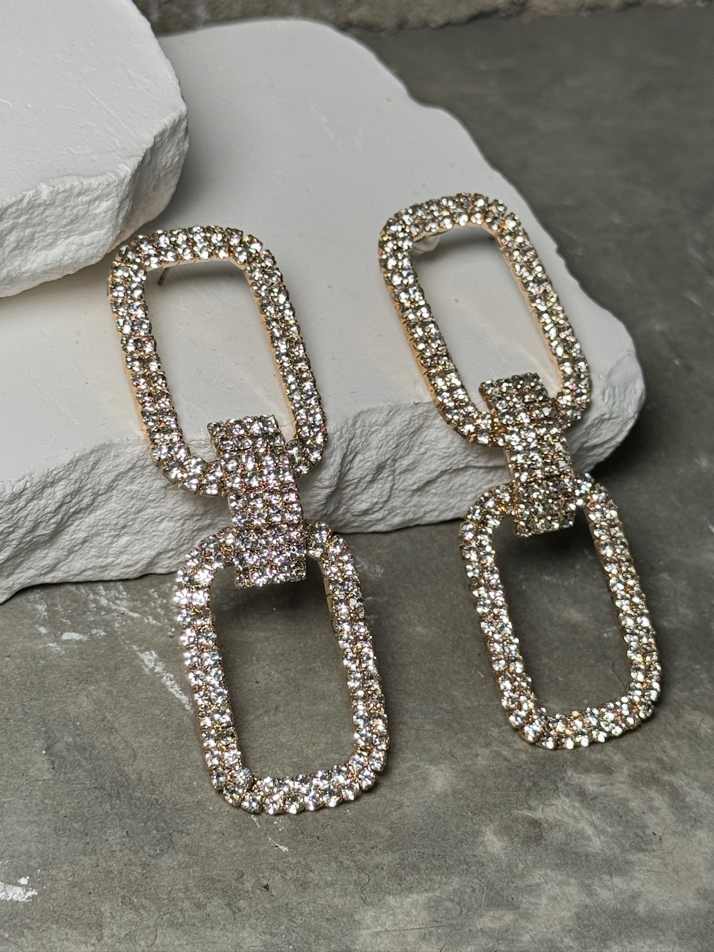 So Fancy Linked Rhinestone Earrings