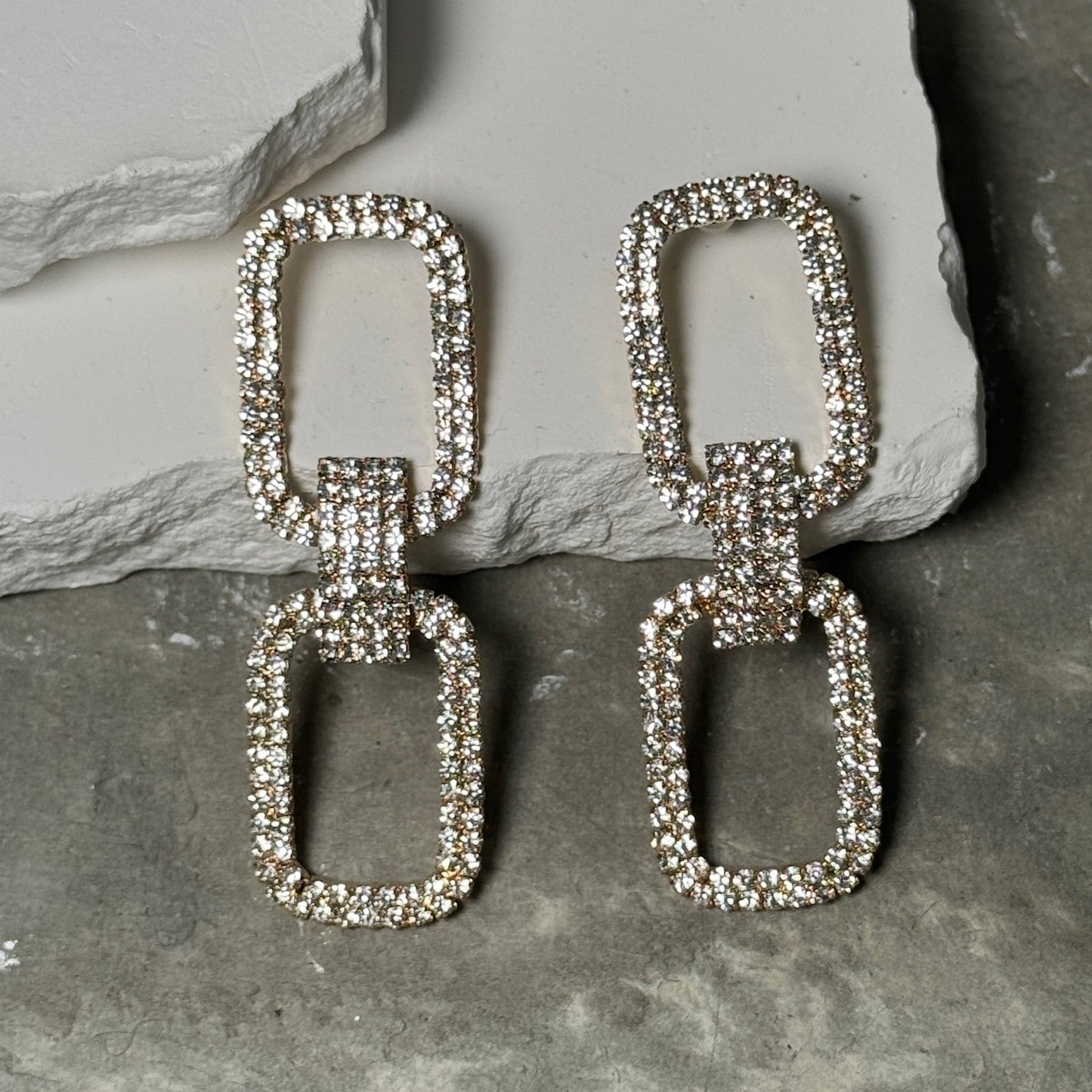 So Fancy Linked Rhinestone Earrings