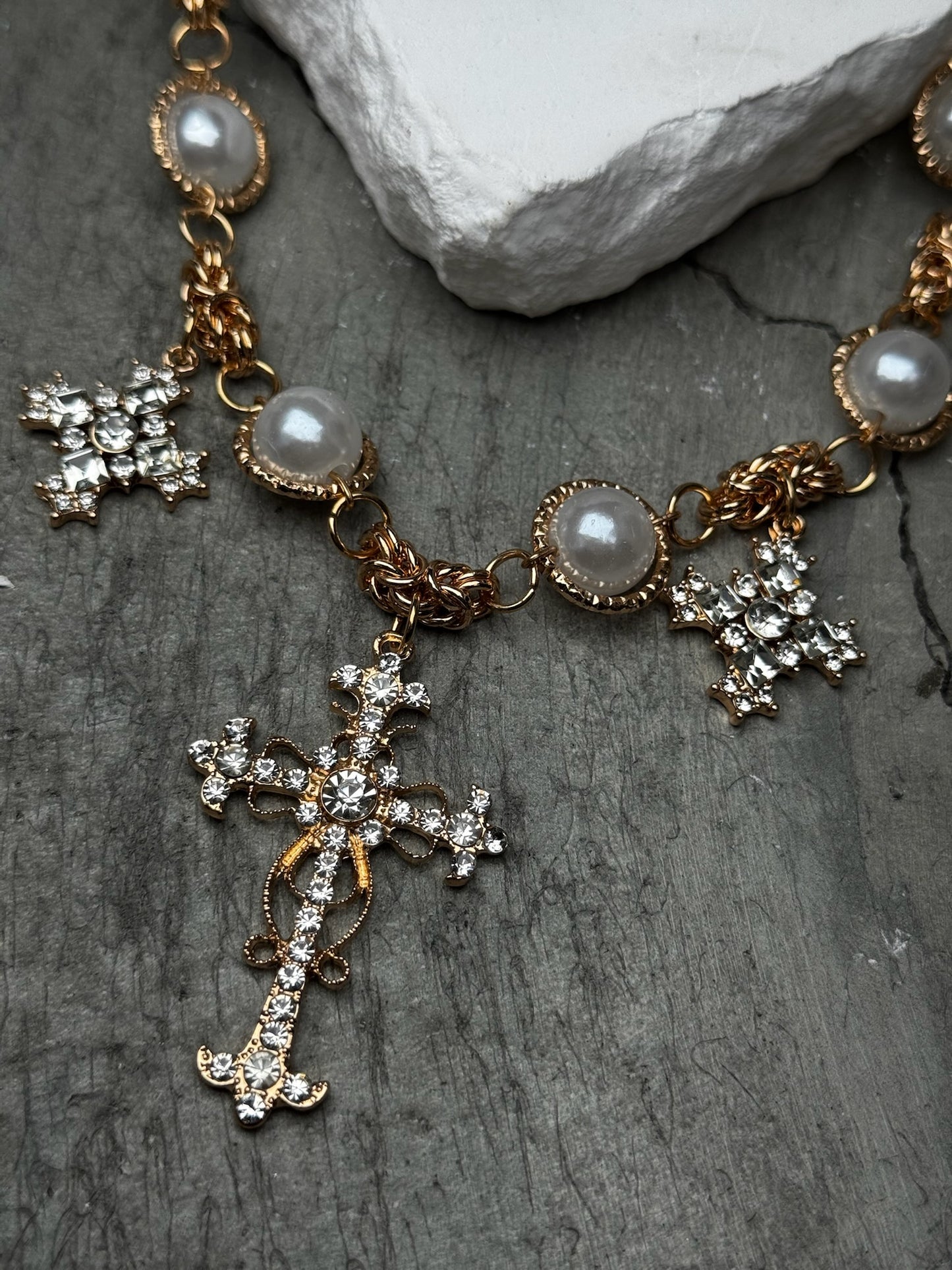 Crystal Clear Cross Choker 12" w/ Extender