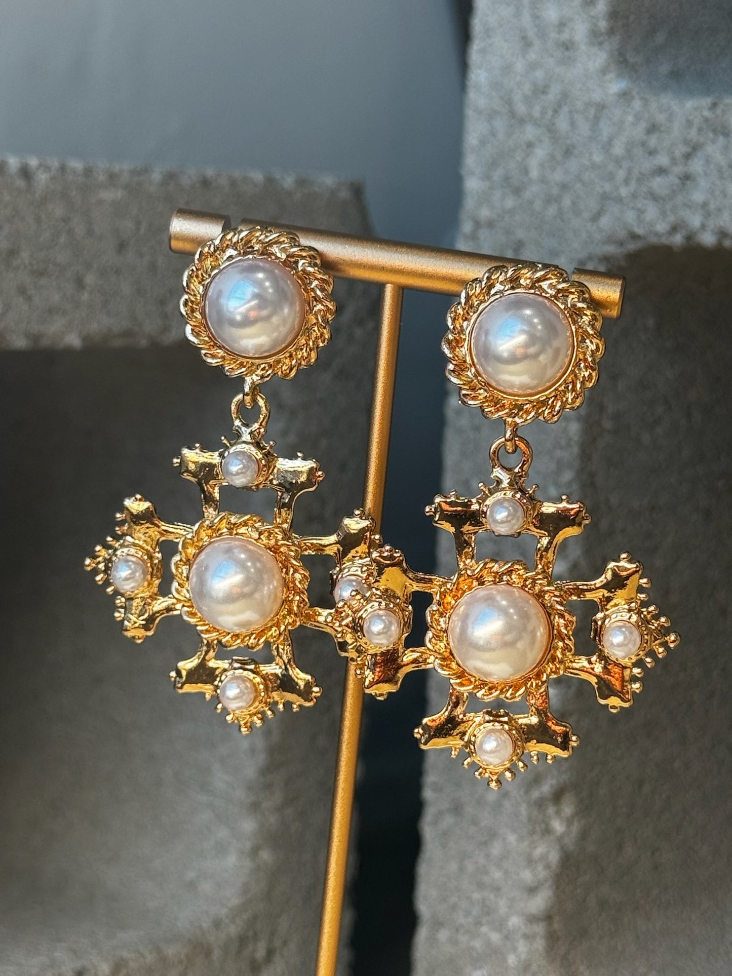 Frosted Pearl Snowflake Earrings