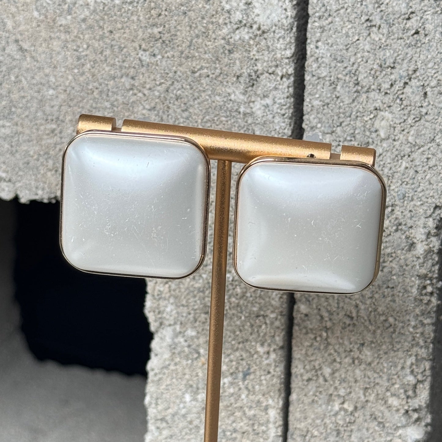Milky Gem Square Stud Earrings