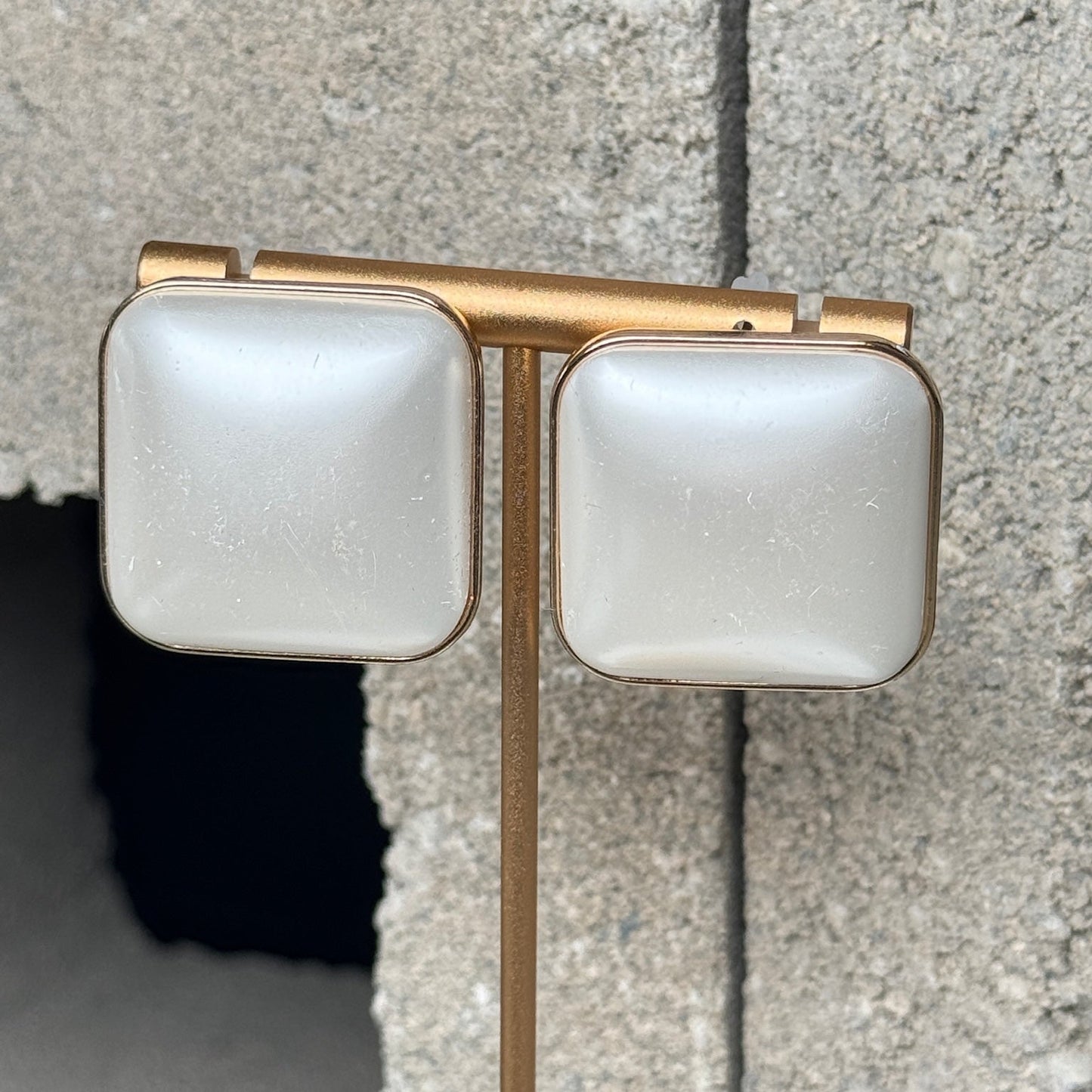 Milky Gem Square Stud Earrings