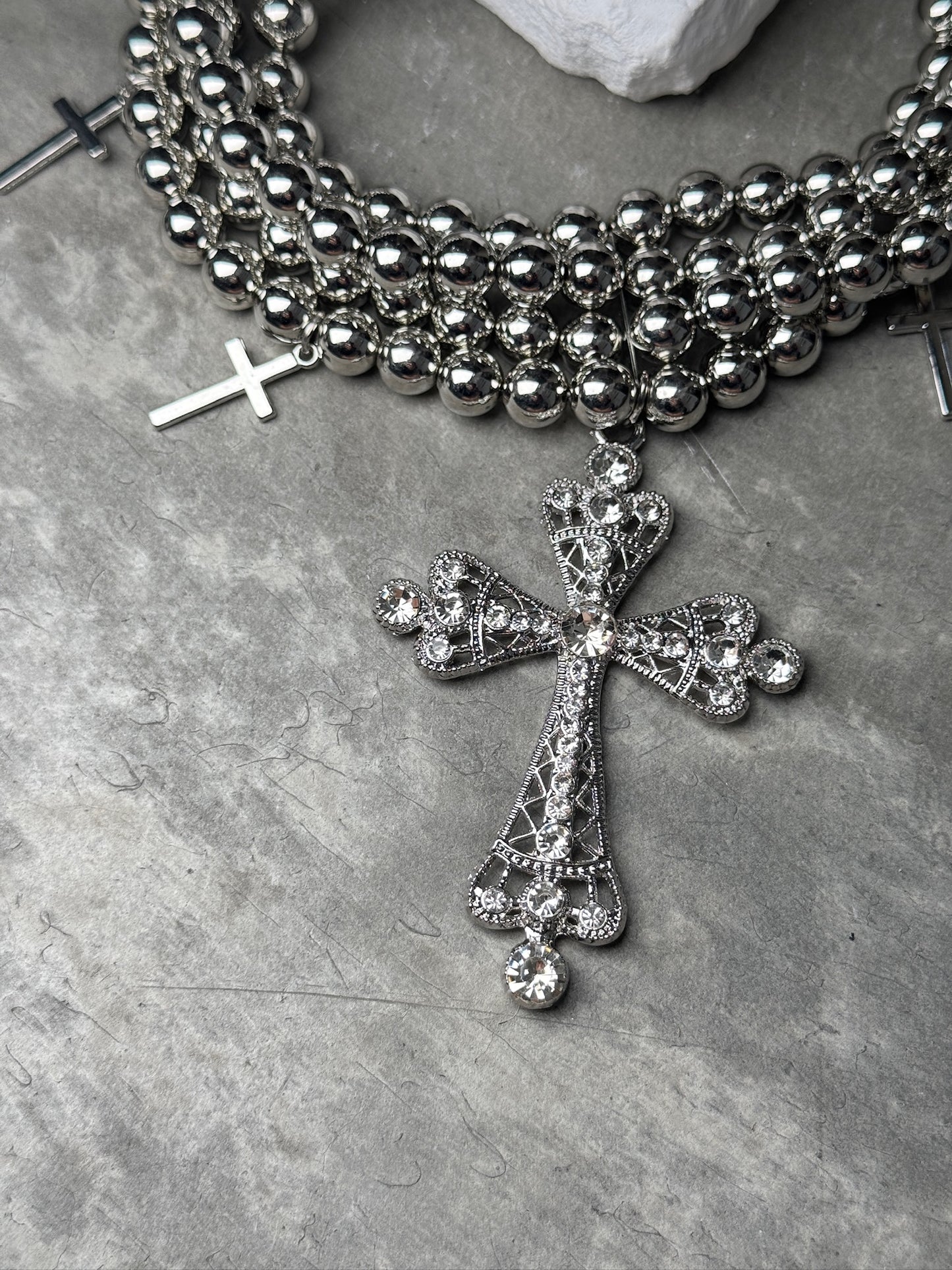 Triple Blessing Beaded Cross Necklace 14" w/ Extender