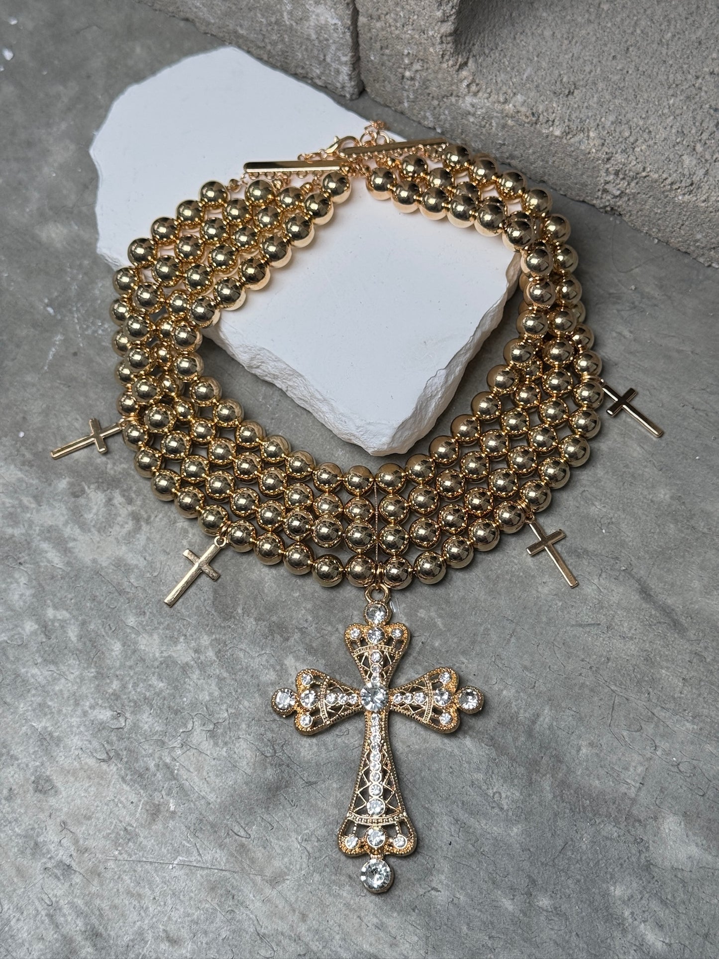 Triple Blessing Beaded Cross Necklace 14" w/ Extender