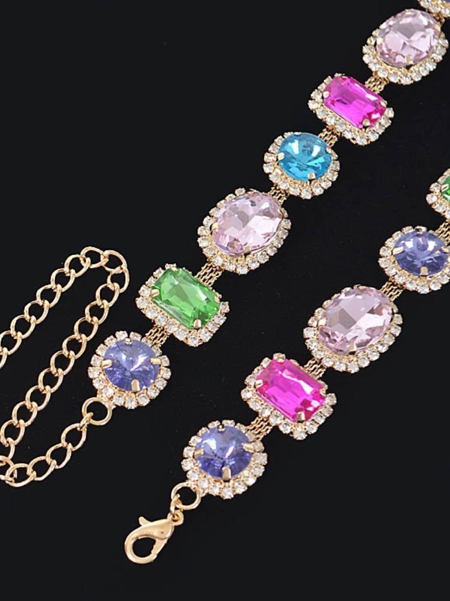 Multi Color and Shape 20" Stone Necklace Gold with Metal Coating Fashion Jewelry Accessory