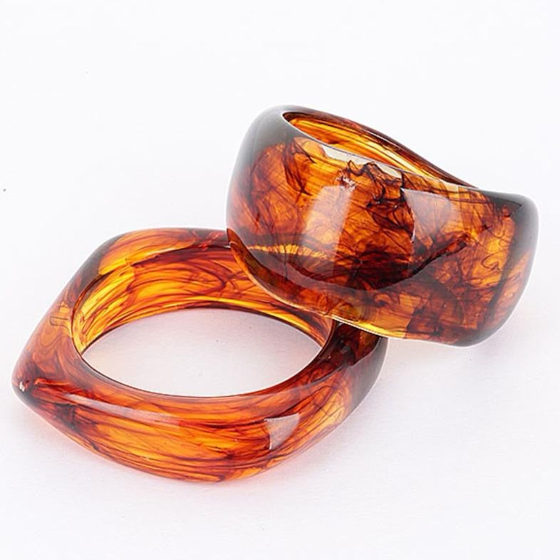 Amber Glow 2 Piece Resin Bangle Set 8" Wrist Circumference - Elegant Amber Design for Stylish Wear