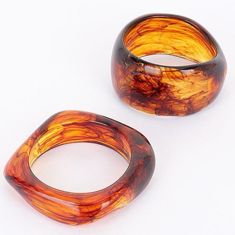Amber Glow 2 Piece Resin Bangle Set 8" Wrist Circumference - Elegant Amber Design for Stylish Wear