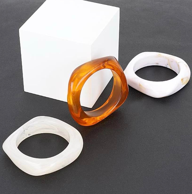 3 Piece Translucent Stone Bangle Set 8" - Unique Design Jewelry Piece