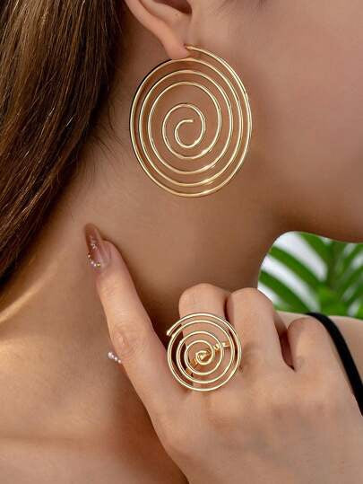 Spiral Out Hoop Earrings - Gold Toned Circular Design Fashion Accessory
