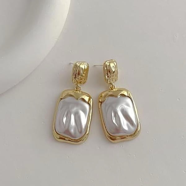 So Groovy Pearl Pendant Earrings - Gold-Tone Frame with White Pearl Accent Jewelry