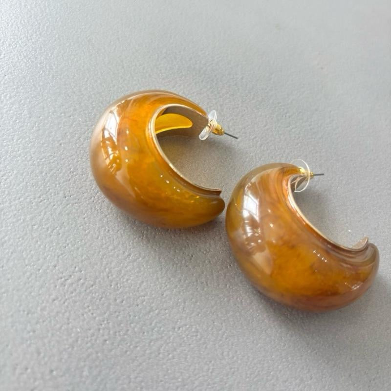 The After Glow Stone Hoop Earrings Gold Chunky Bold Statement Earrings with Textured Design for Casual Wear