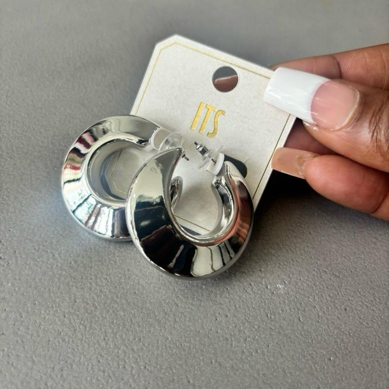 Clean Girl Aesthetic Silver Hoop Earrings for Female - Minimalist Design Jewelry