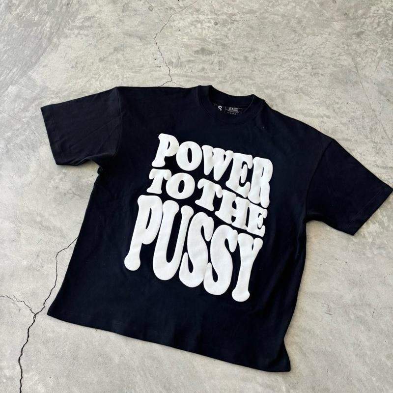 BLACK AND WHITE POWER TO THE P OVERSIZED T-SHIRT 100% Shrink-Free Cotton