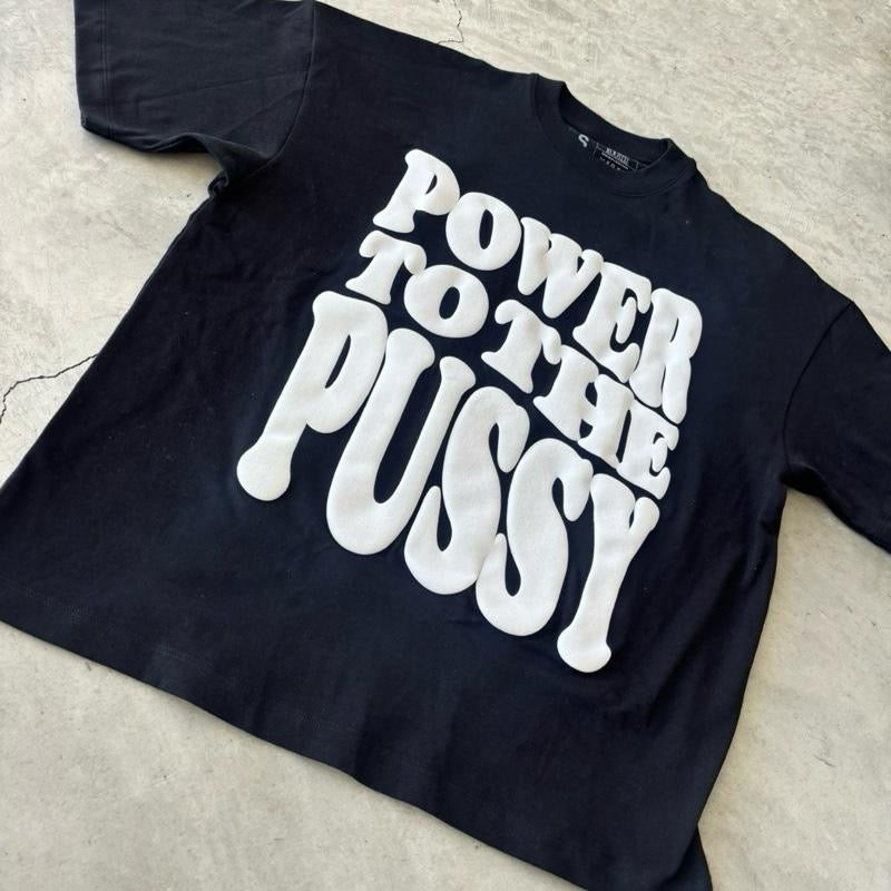 BLACK AND WHITE POWER TO THE P OVERSIZED T-SHIRT 100% Shrink-Free Cotton