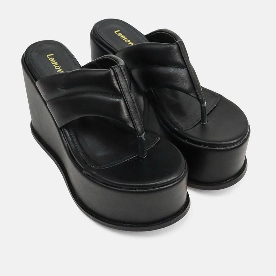 Black Platform Wedge Sandal for Women - Classic Black Design, Wedge Style, Casual Footwear, Ideal for Any Occasion - Walking Shoes, Girl