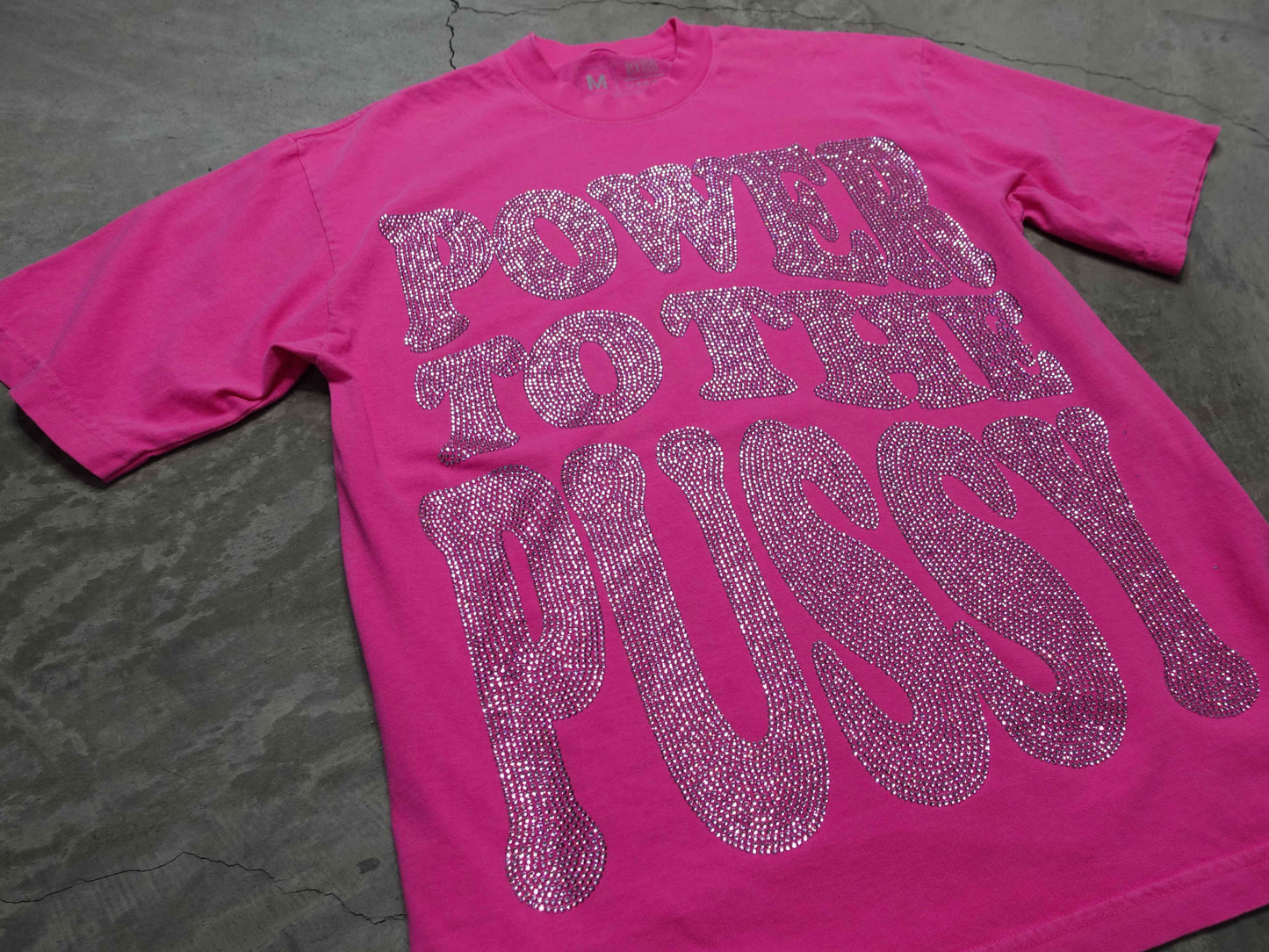 Pink Power to the P Rhinestoned Heavy Weight T-Shirt for Women Shirt
