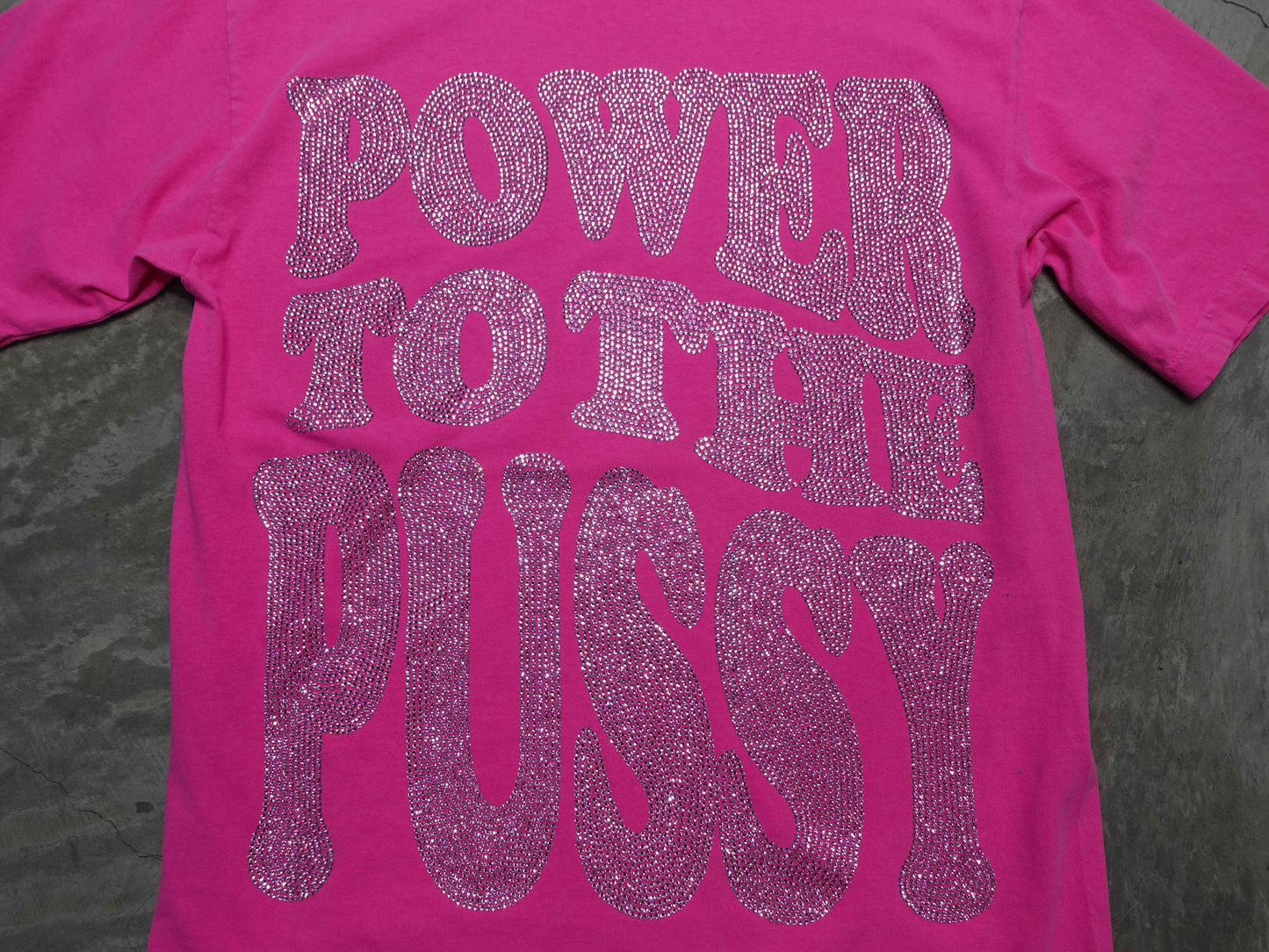 Pink Power to the P Rhinestoned Heavy Weight T-Shirt for Women Shirt