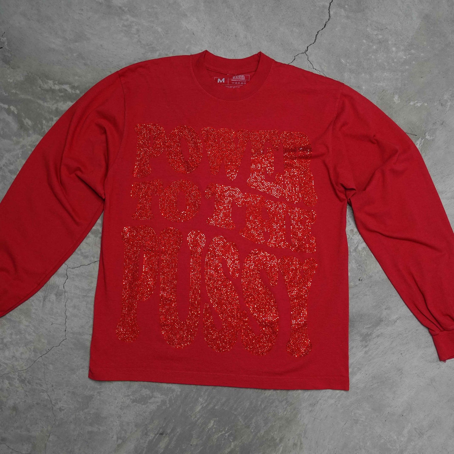 Red Power to the P Rhinestoned Heavy Weight Long Sleeve T-Shirt