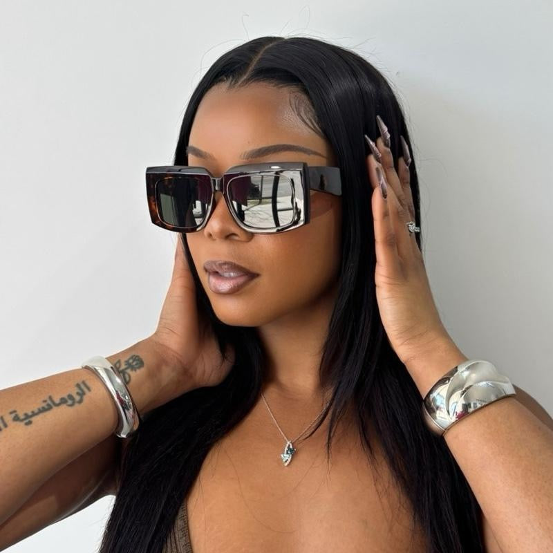 Don't Hate Rectangle Sunnies - Unisex Plastic Sunglasses with Full Rim, Eye-Catching Color, and Stylish Rectangle Design