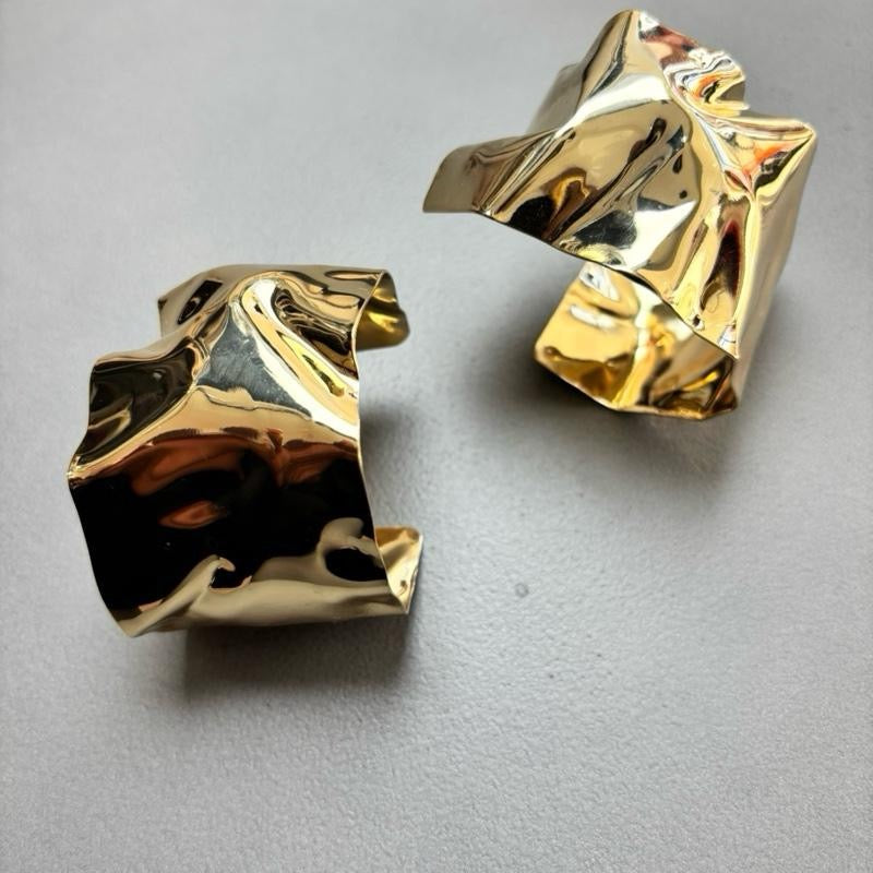 Crinkled Metal Square Earrings - Unique Crinkled Texture, 4O Mini, Lightweight & Comfortable for All-Day Wear