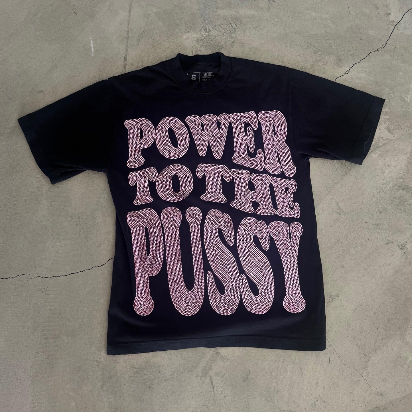 Pink and Black Power to the P Rhinestoned Heavy Weight T-Shirt