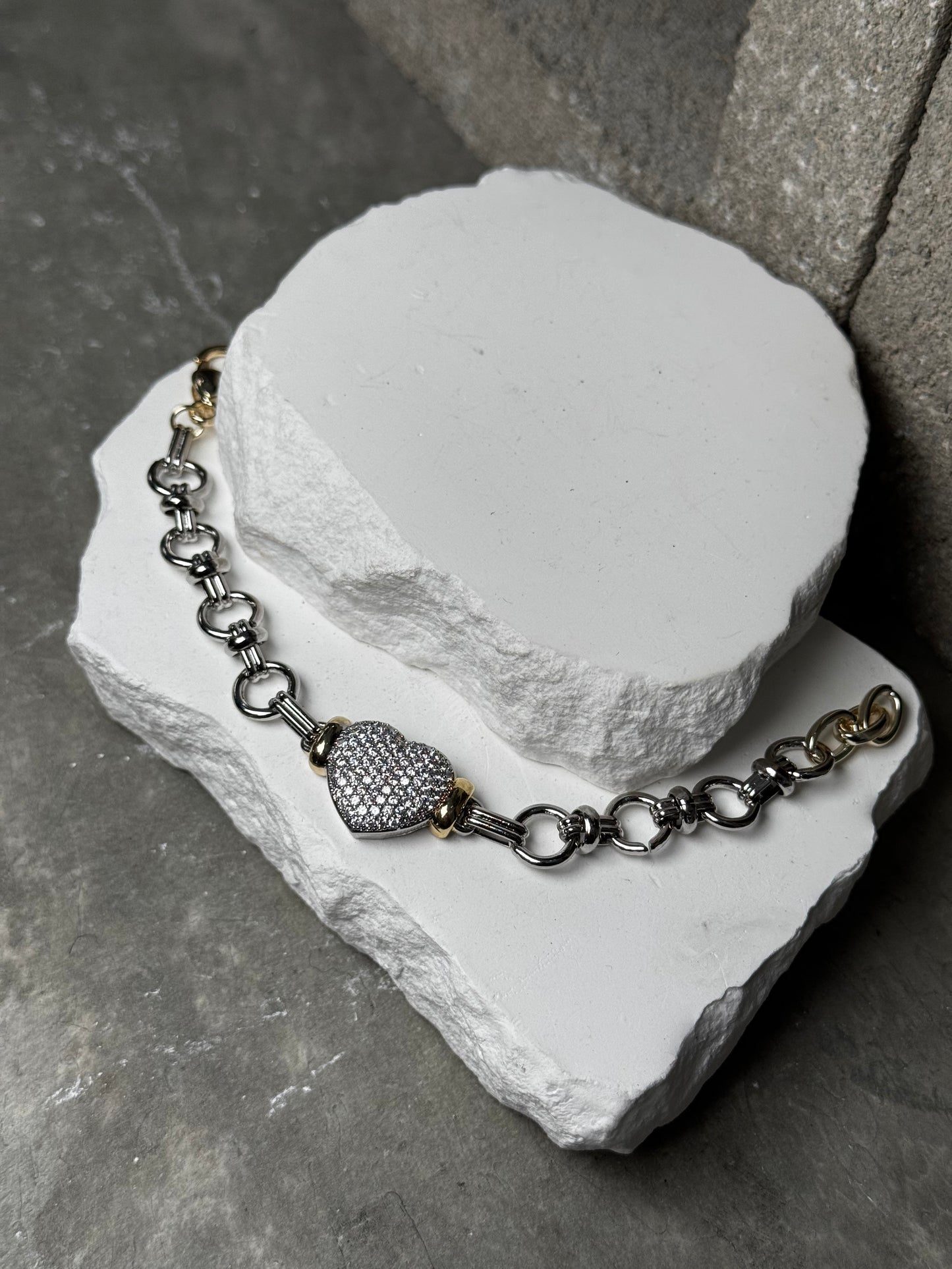 Heart Strings Mix Metal Link Bracelet 7"