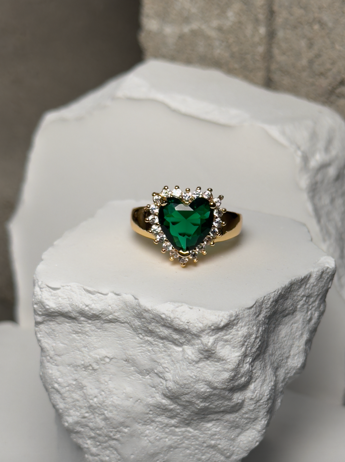 Premium Stoned Heart Adjustable Ring - Heart with Rhinestone Halo on Gold-Tone Band - One Size Fits Most - Hypoallergenic & Nickel-Free