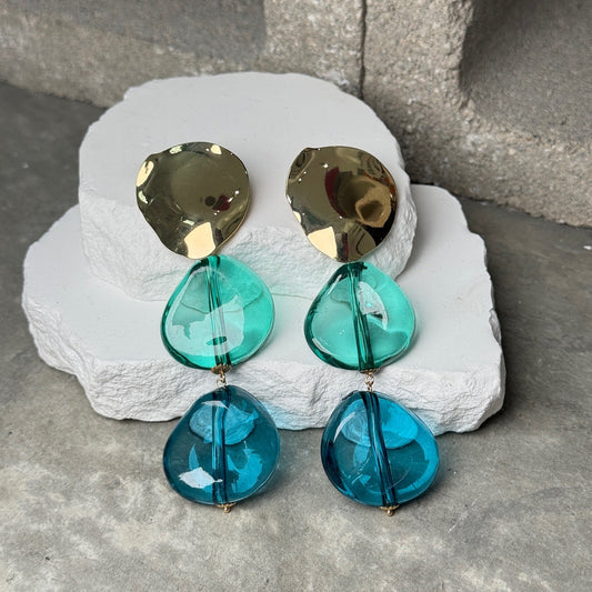 Clear Bleu Eclipse Tassel Earrings