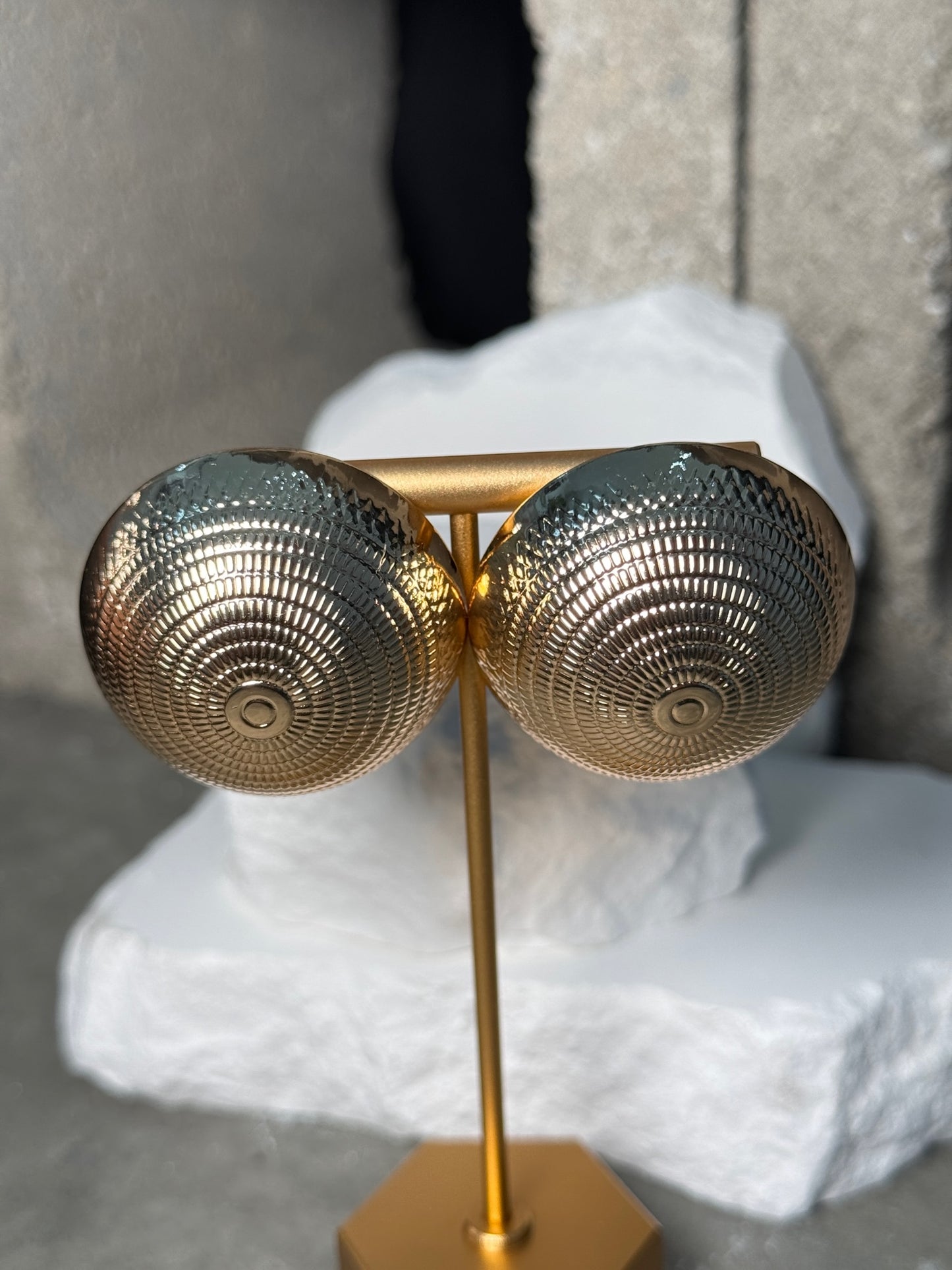 Solar Orbit Textured Studs Earrings - Gold Finish, Bold Textured Design, Subtle Shimmer, Statement-Making Jewelry for Everyday Wear