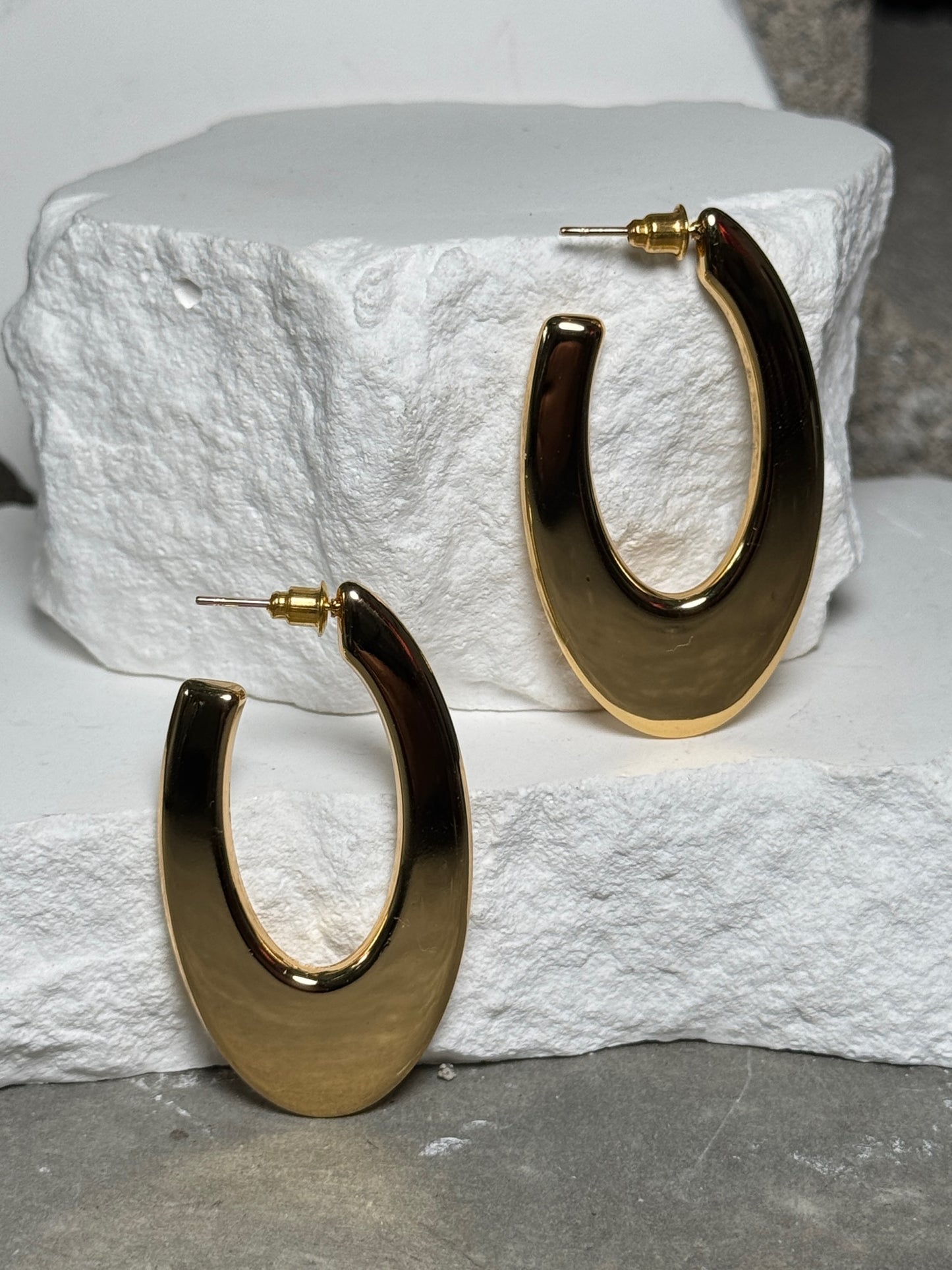 Sculpt Oval Hoops - Ultra-Thin Lightweight Metal Earrings with Polished Finish & Sleek Flat Profile for Everyday Style