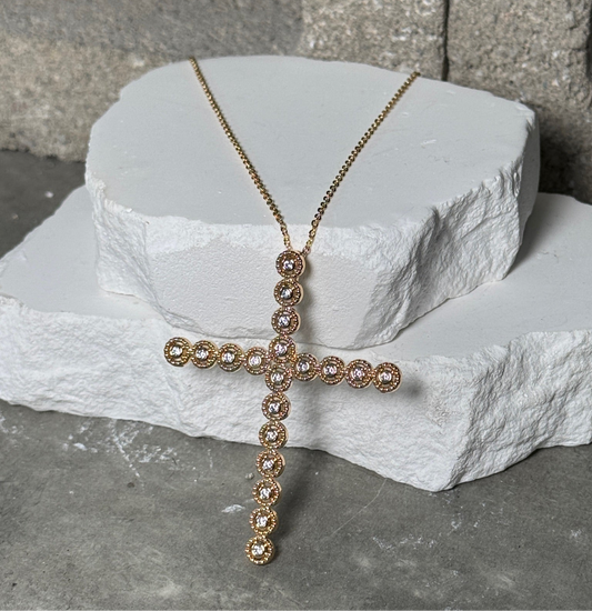 Divine Sparkle Cross Necklace Gold Dipped Metal Coating Jewelry Accessory with Elegant Cross Design for Everyday Wear