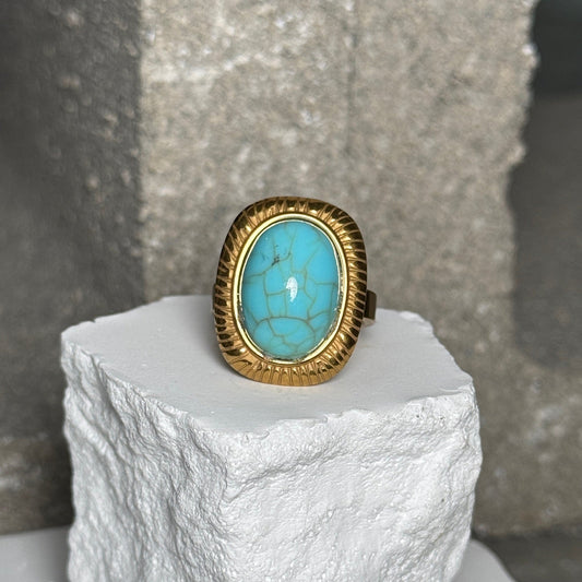 Golden Turquoise Statement Ring Size 10