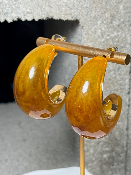 The After Glow Stone Hoop Earrings Gold Chunky Bold Statement Earrings with Textured Design for Casual Wear