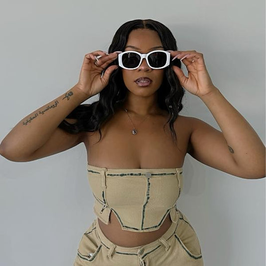 Cargo Denim Tube Top w. Zippered Closure
