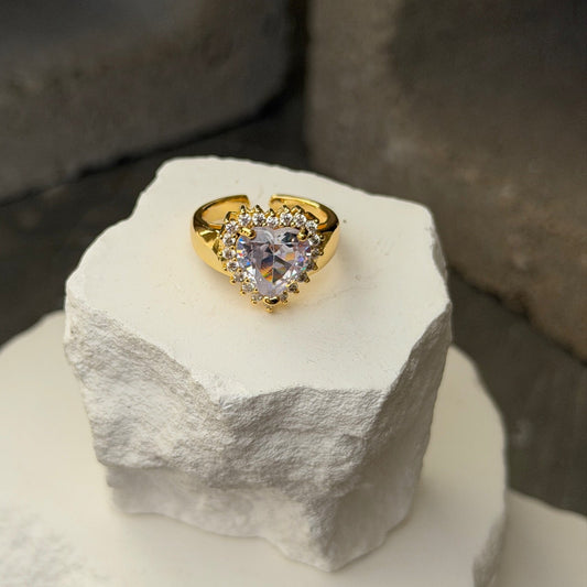 Premium Stoned Heart Adjustable Ring Up To Size 9