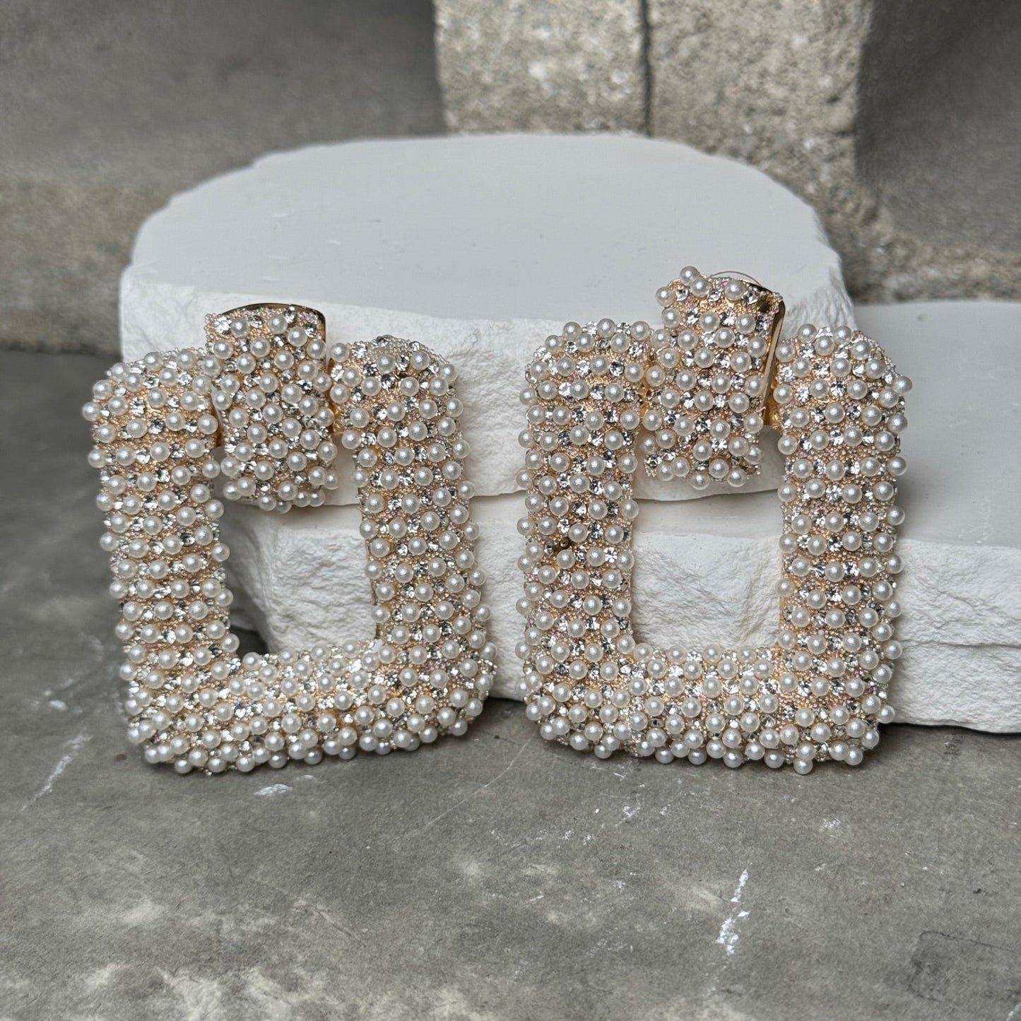 Modern Pearl Square Frame Earrings