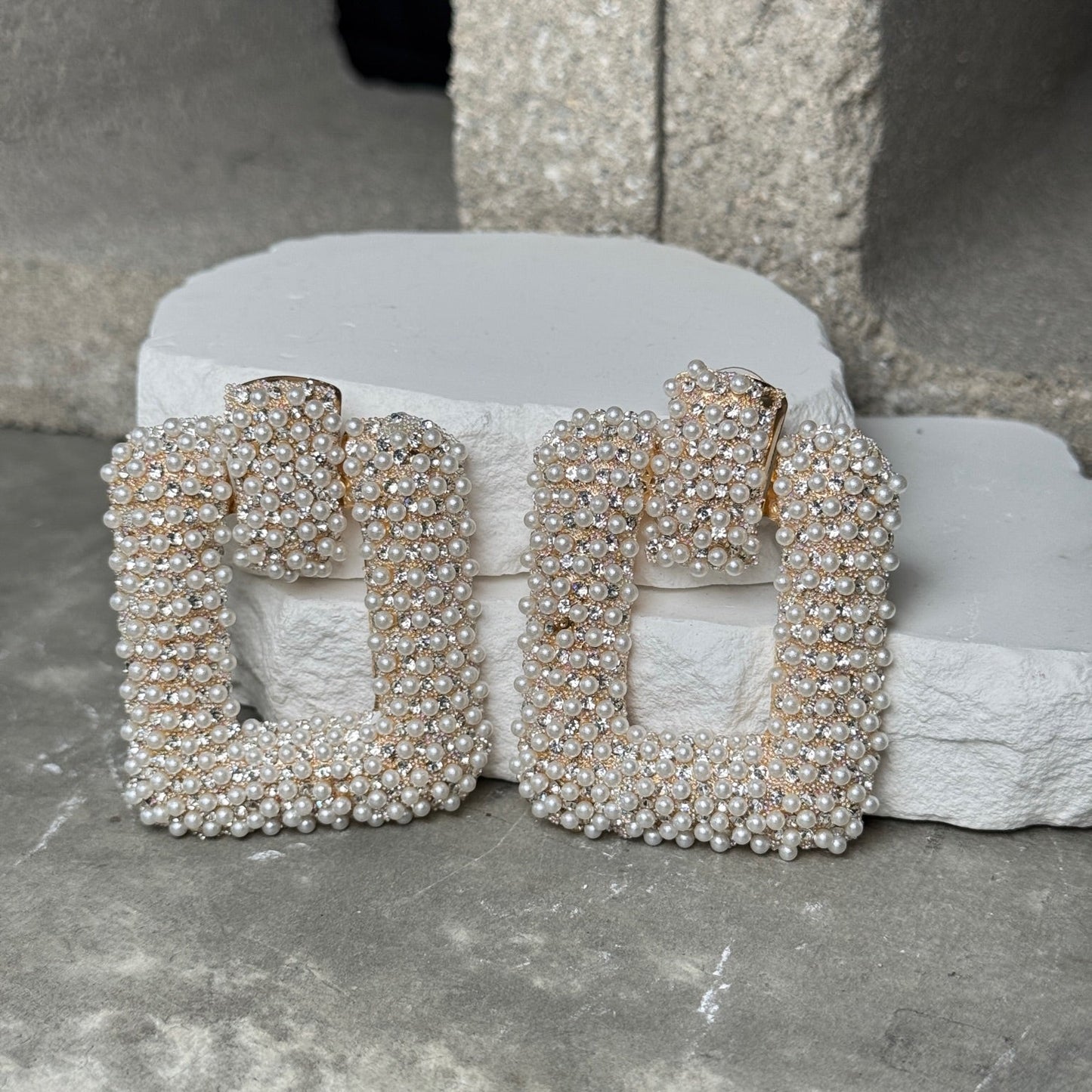 Modern Pearl Square Frame Earrings